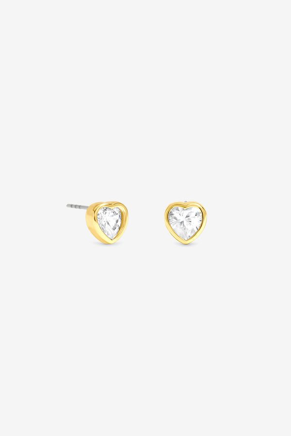 Burgundy Xmas Cracker - Gold Bezel Heart Stud Earrings 
