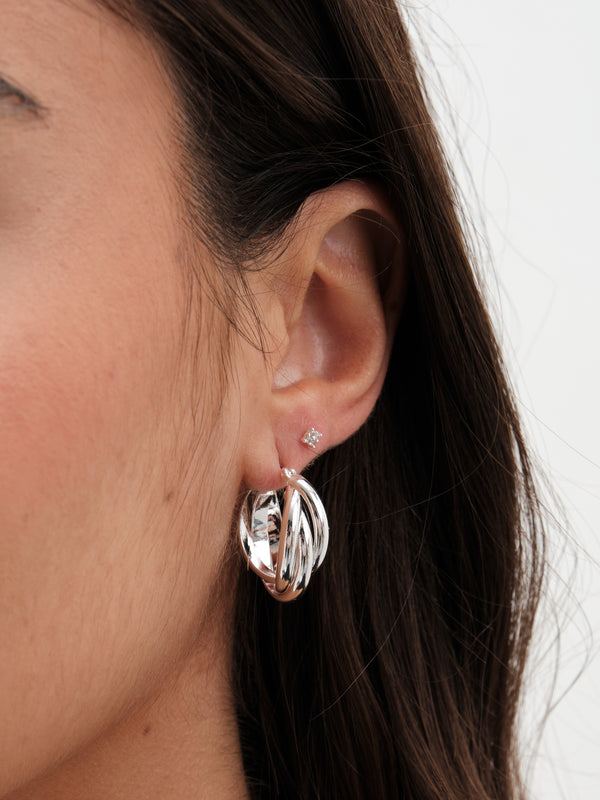 Jon Richard Silver Polished Interlocking Hoop Earrings