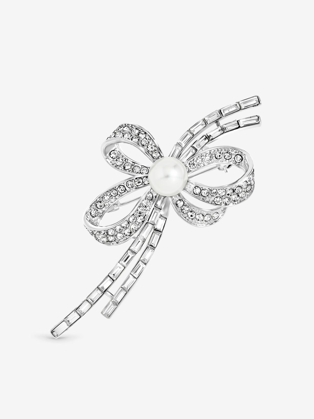 Jon Richard Rhodium Plated Crystal And Pearl Ribbon Brooch