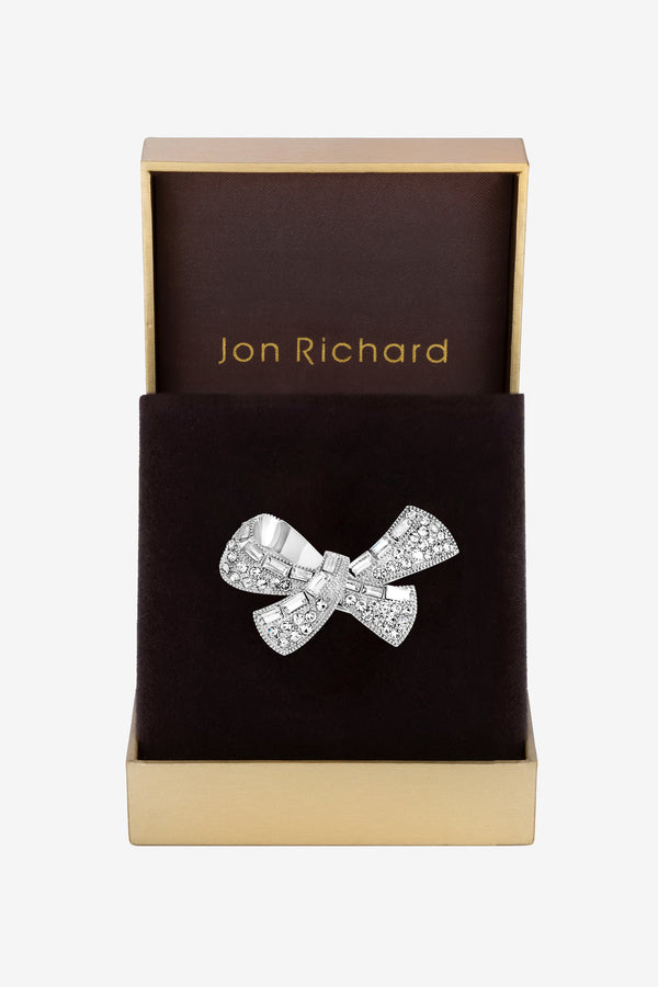 Jon Richard Rhodium Plated And Crystal Multistone Bow Brooch