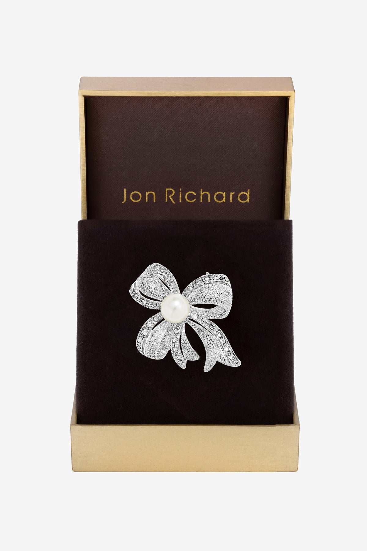Jon Richard Rhodium Plate And Pearl Bow Brooch
