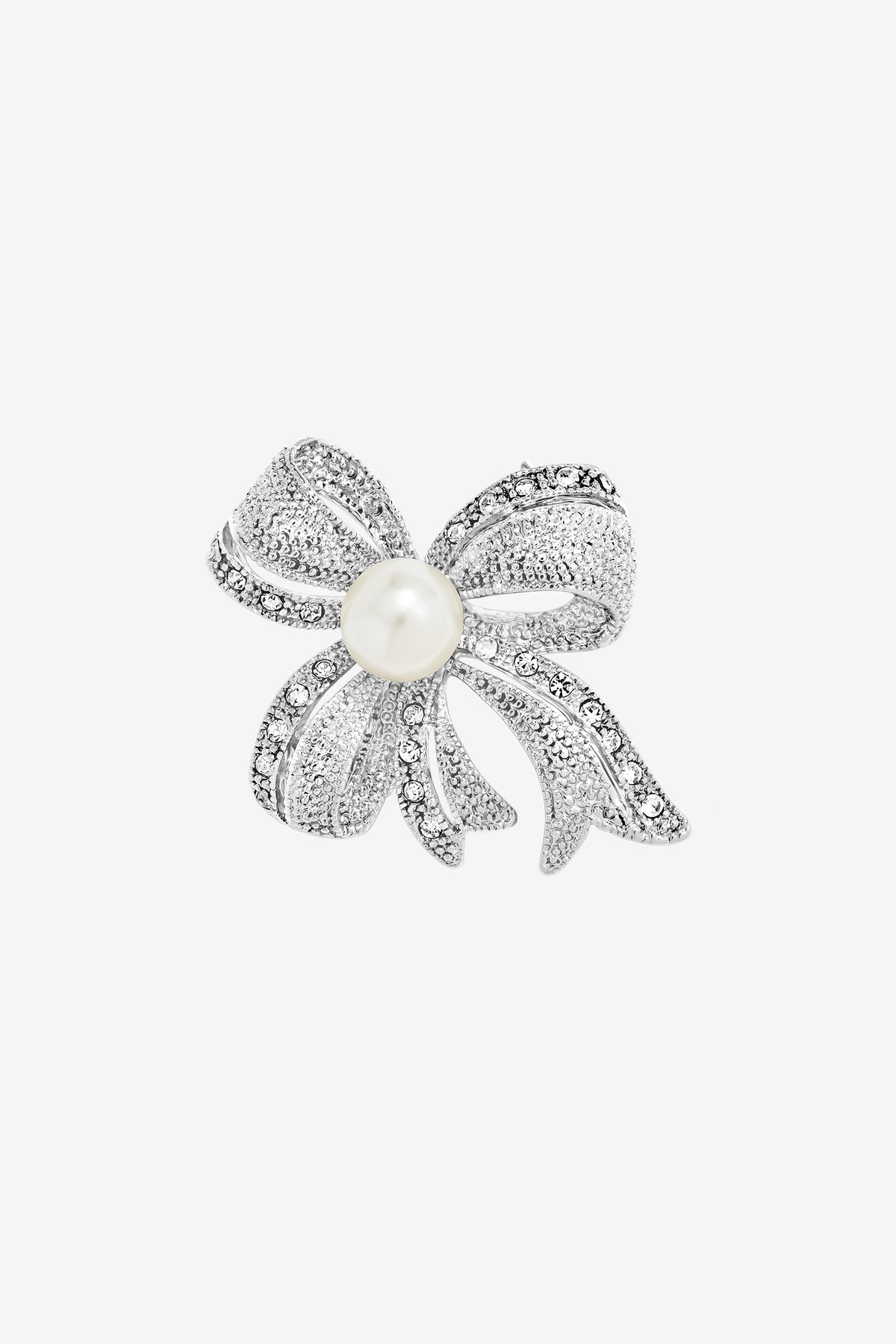 Jon Richard Rhodium Plate And Pearl Bow Brooch
