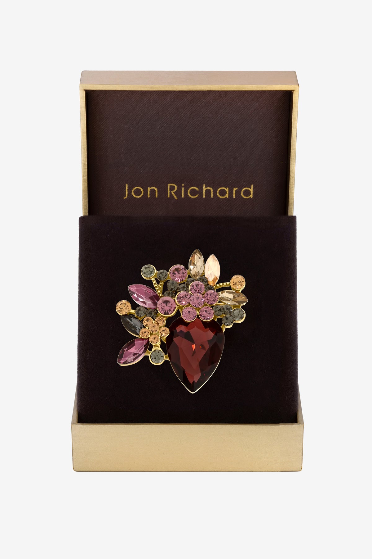 Jon Richard Burgundy Crystal Floral Brooch