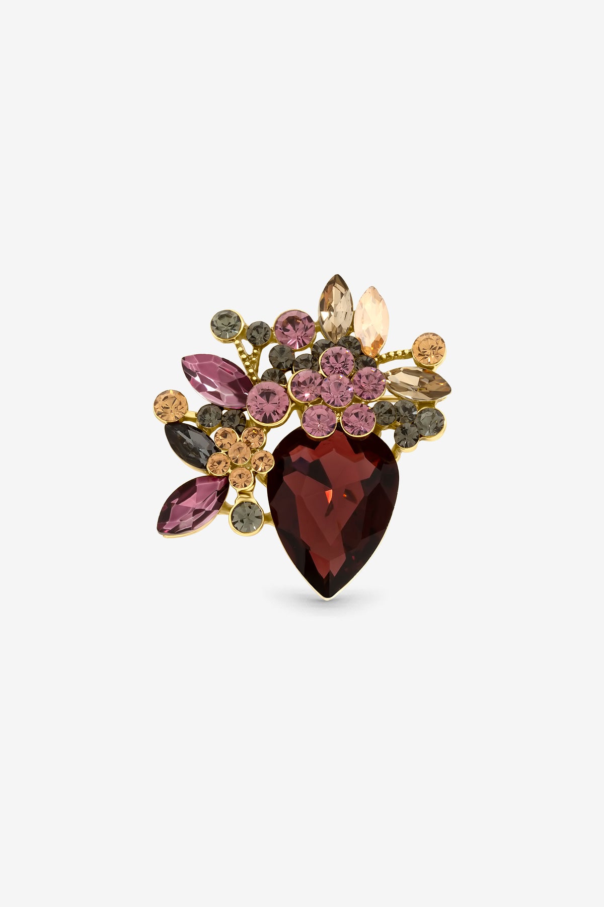 Jon Richard Burgundy Crystal Floral Brooch