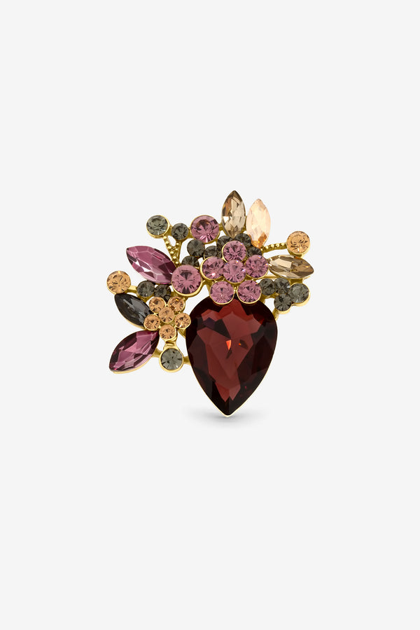 Jon Richard Burgundy Crystal Floral Brooch