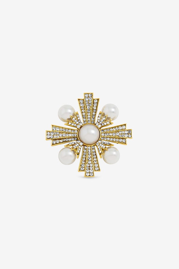 Jon Richard Gold Pearl Crystal Flower Brooch