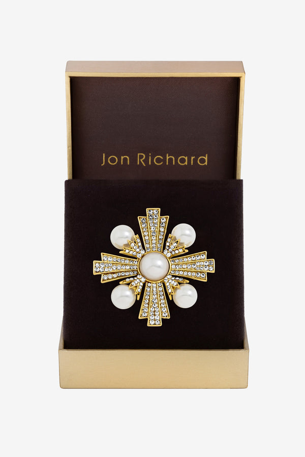 Jon Richard Gold Pearl Crystal Flower Brooch