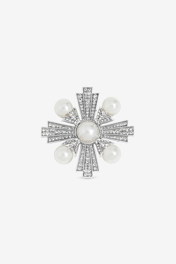 Jon Richard Silver Pearl Crystal Flower Brooch