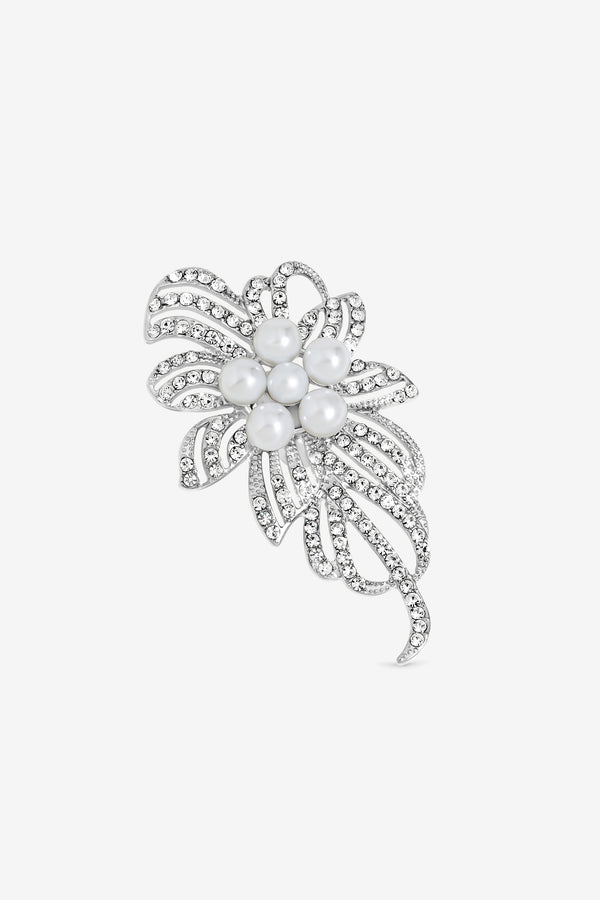 Jon Richard Silver Pearl Crystal Statement Flower Brooch