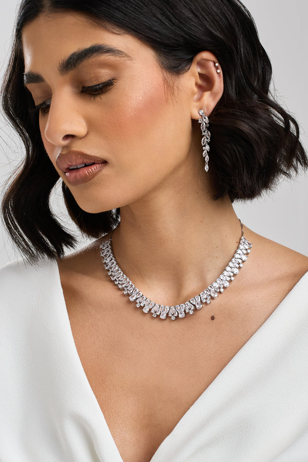 Silver Plated Clear Navette Charlotte Drop Earring