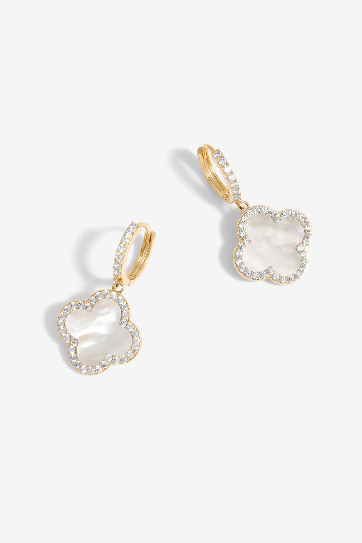 Jon Richard Gold Plated And Mother of Pearl Clover Huggie Earrings