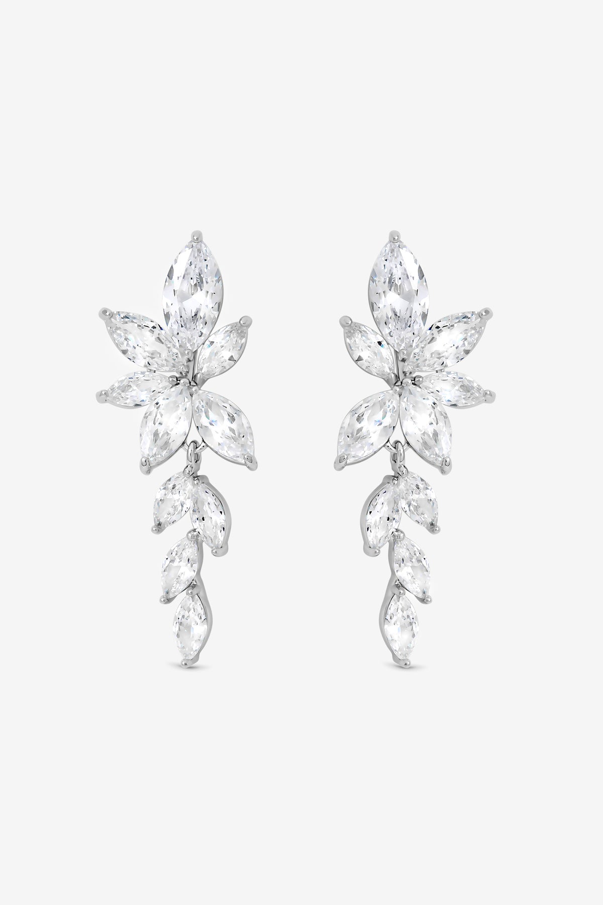 Jon Richard Rhodium Plated Crystal Leaf Drop Earrings