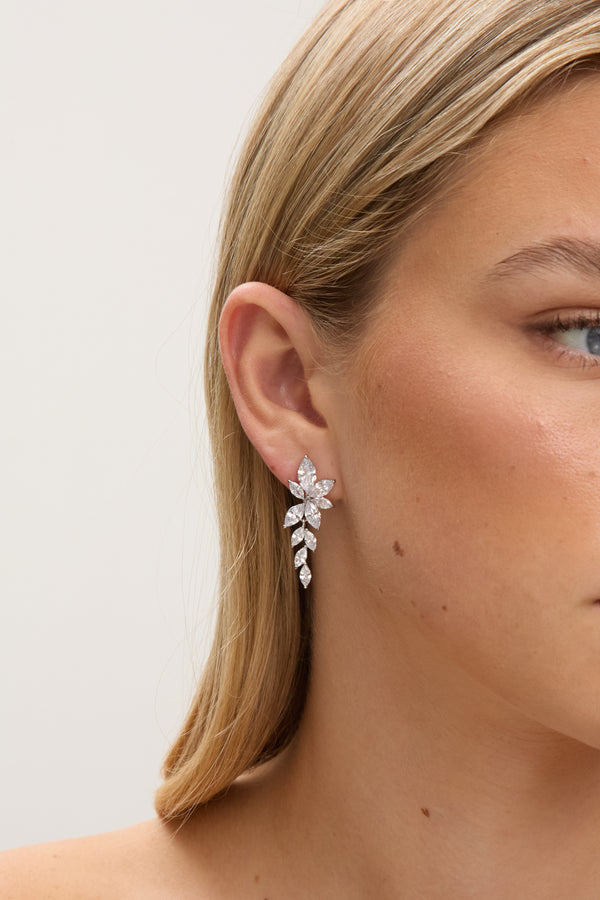 Jon Richard Rhodium Plated Crystal Leaf Drop Earrings