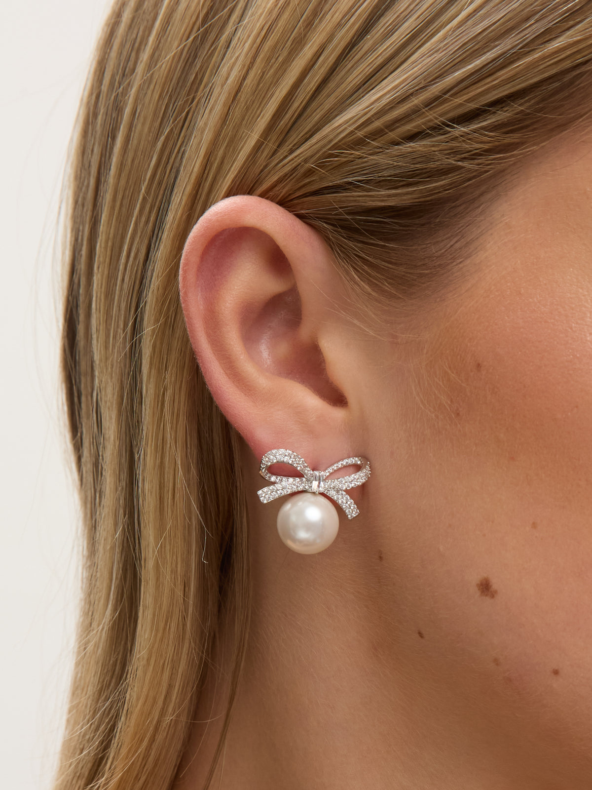 Jon Richard Rhodium Plated Crystal Bow and Pearl Earrings