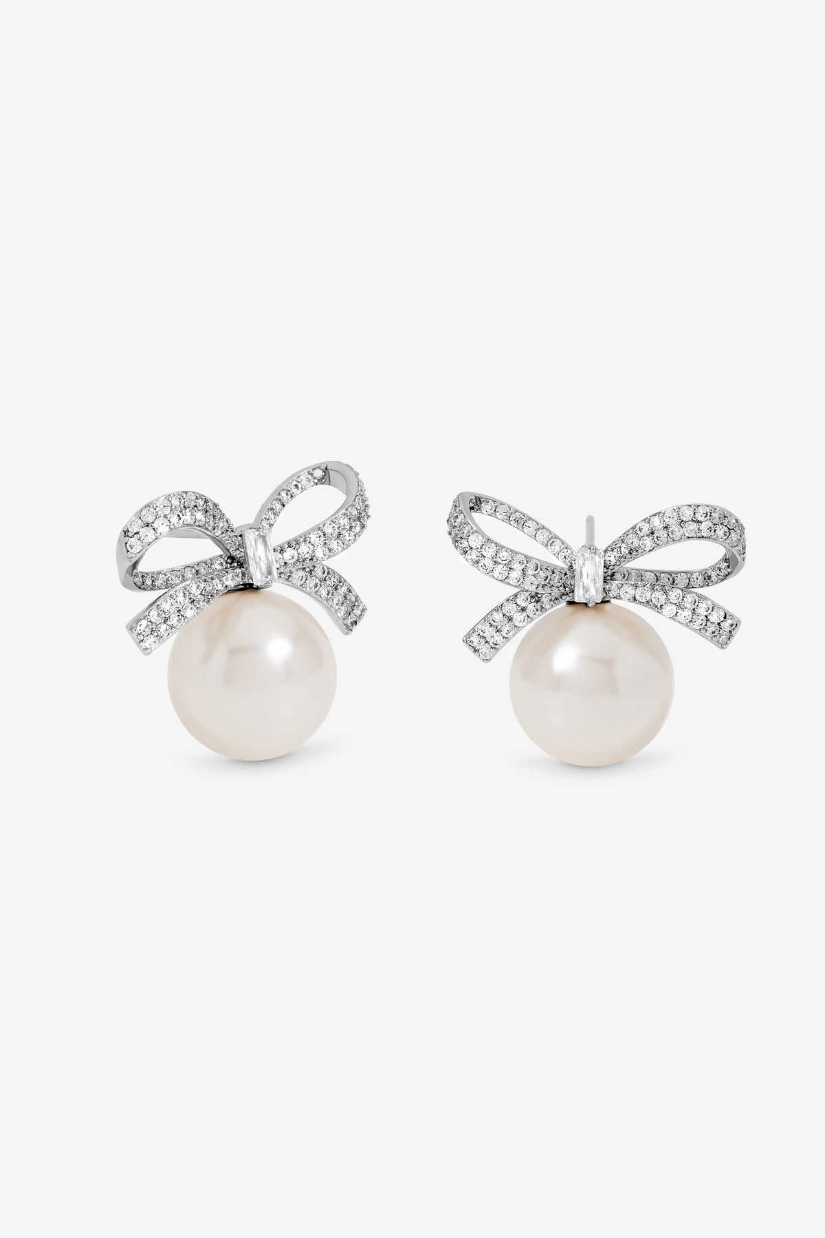 Jon Richard Rhodium Plated Crystal Bow and Pearl Earrings