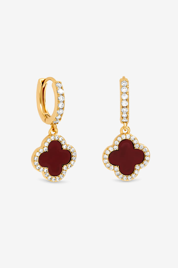 Jon Richard Gold Plated and Carnelian Clover Huggie Earrings