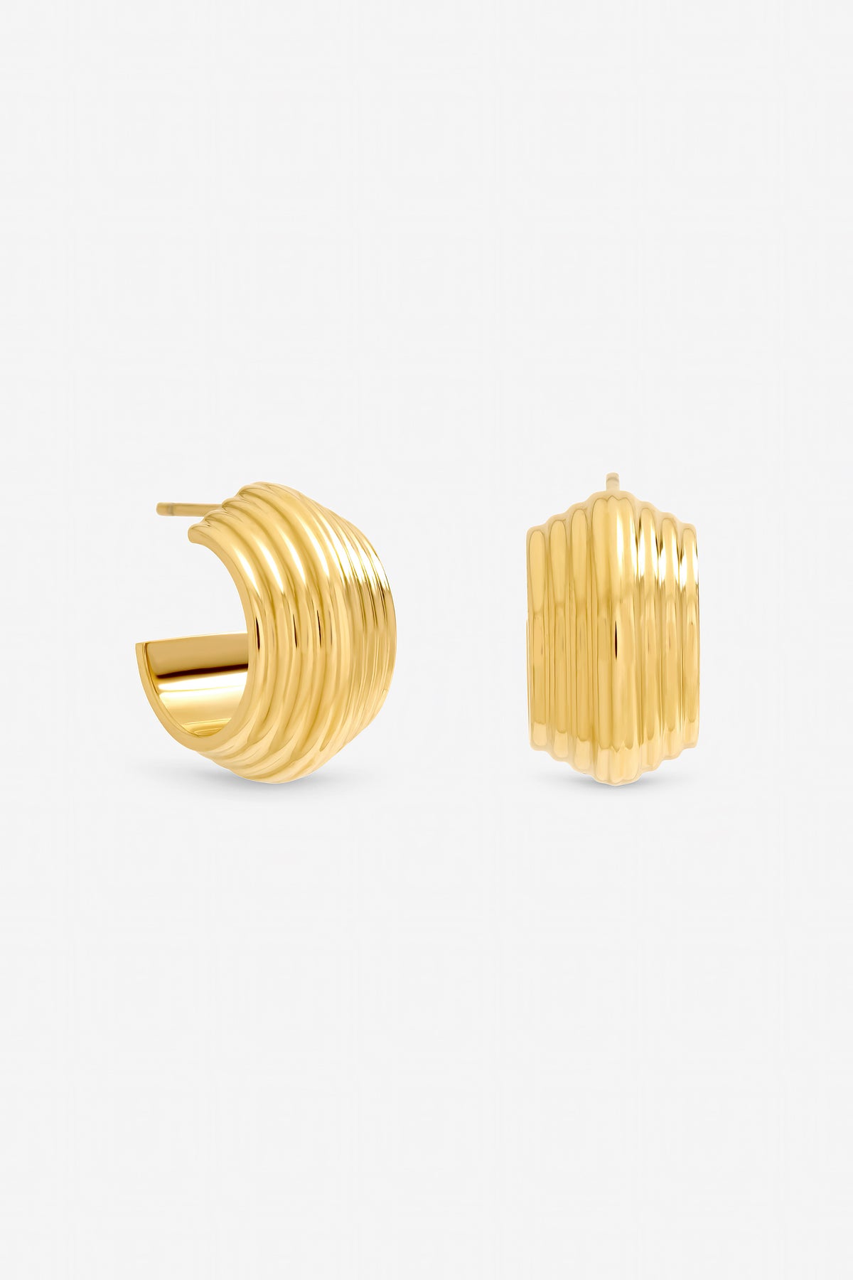 Jon Richard Gold Plated Waterproof Ribbed Chubby Hoop Earrings