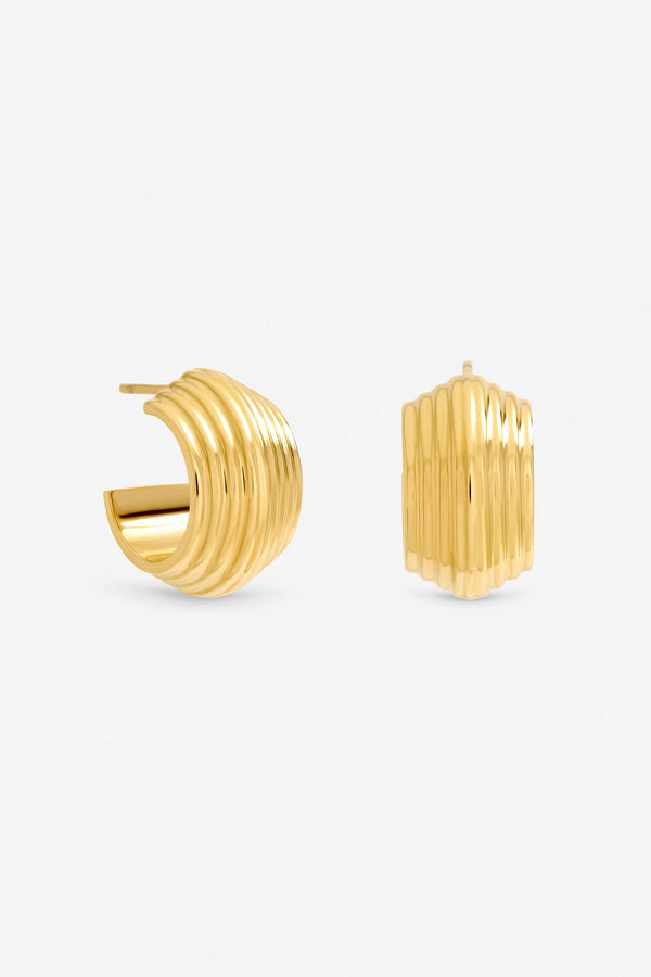 Jon Richard Gold Plated Waterproof Ribbed Chubby Hoop Earrings