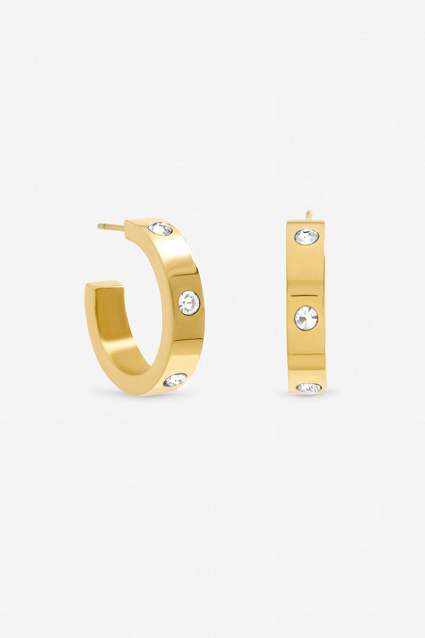 Jon Richard Gold Plated Waterproof  and Crystal Hoop Earrings