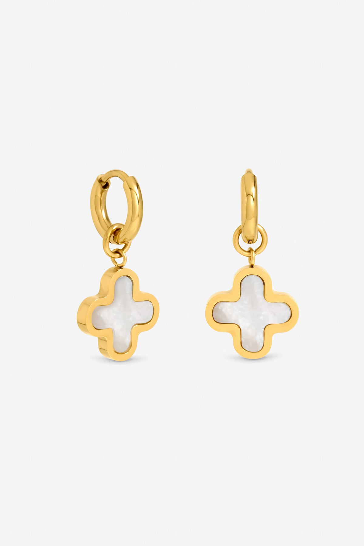 Jon Richard Gold Plated Waterproof Mother of Pearl Clover Huggie Earrings
