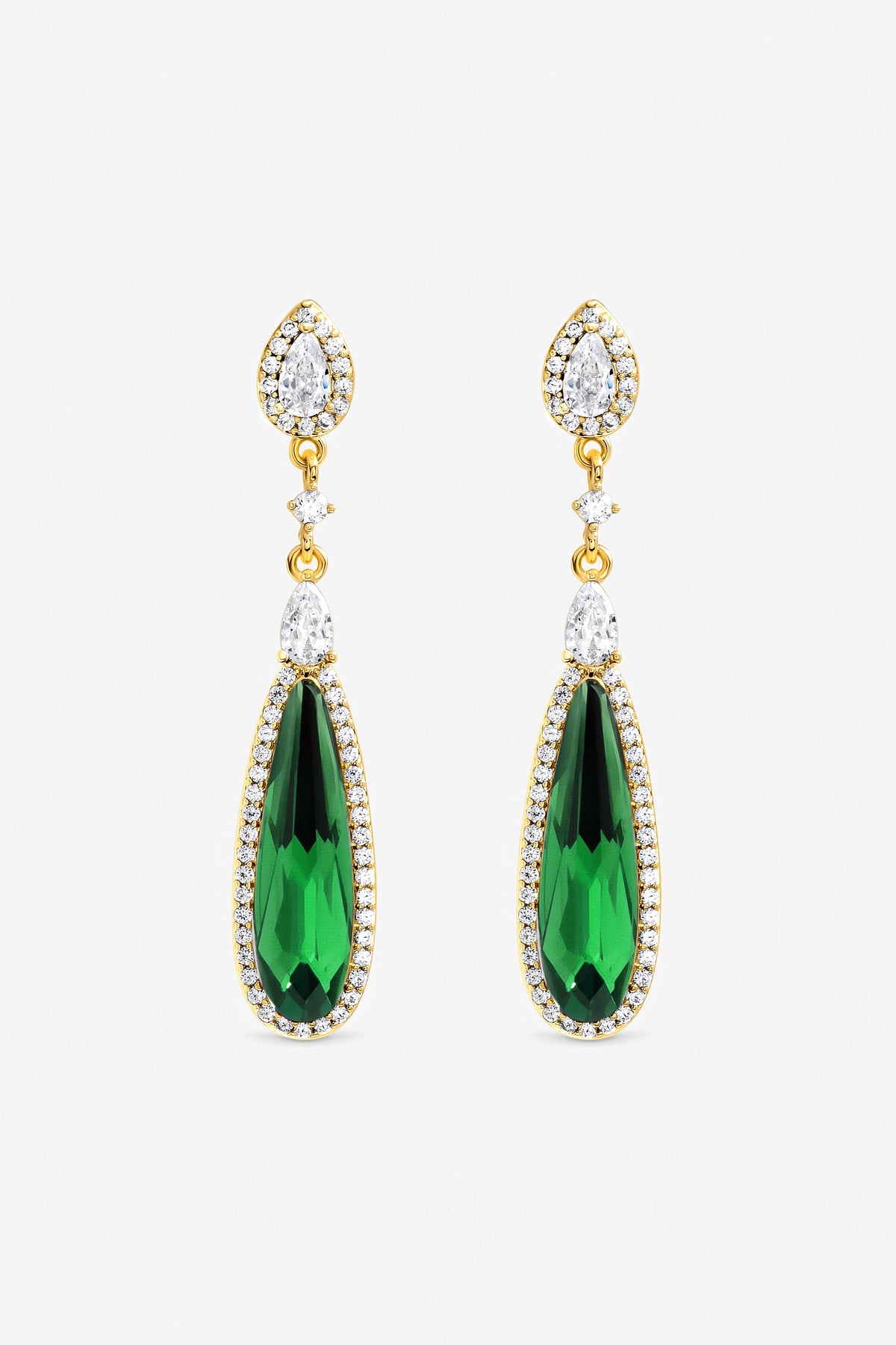 Jon Richard Gold Plated Crystal and Emerald Drop Earrings