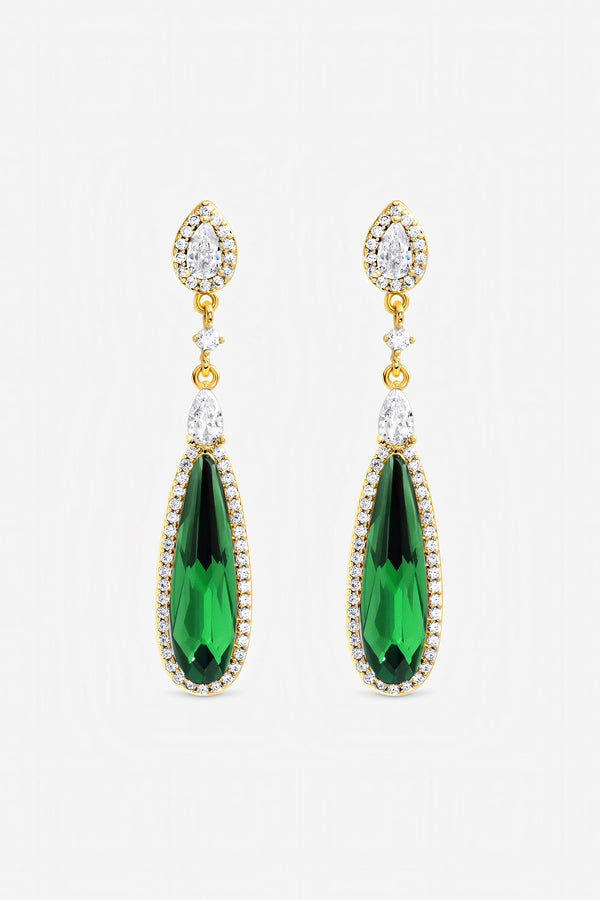 Jon Richard Gold Plated Crystal and Emerald Drop Earrings