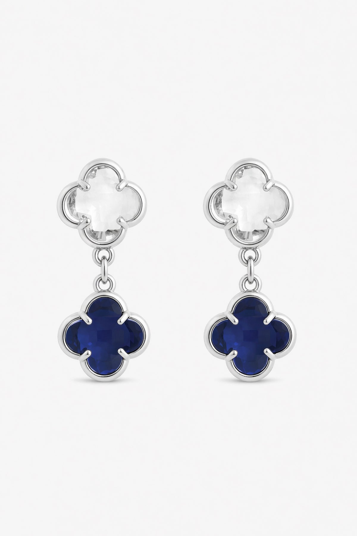 Jon Richard Silver Plated Sapphire and Crystal Clover Drop Earrings