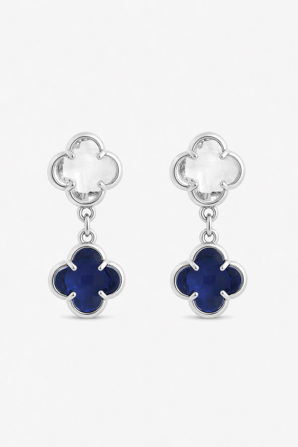 Jon Richard Silver Plated Sapphire and Crystal Clover Drop Earrings
