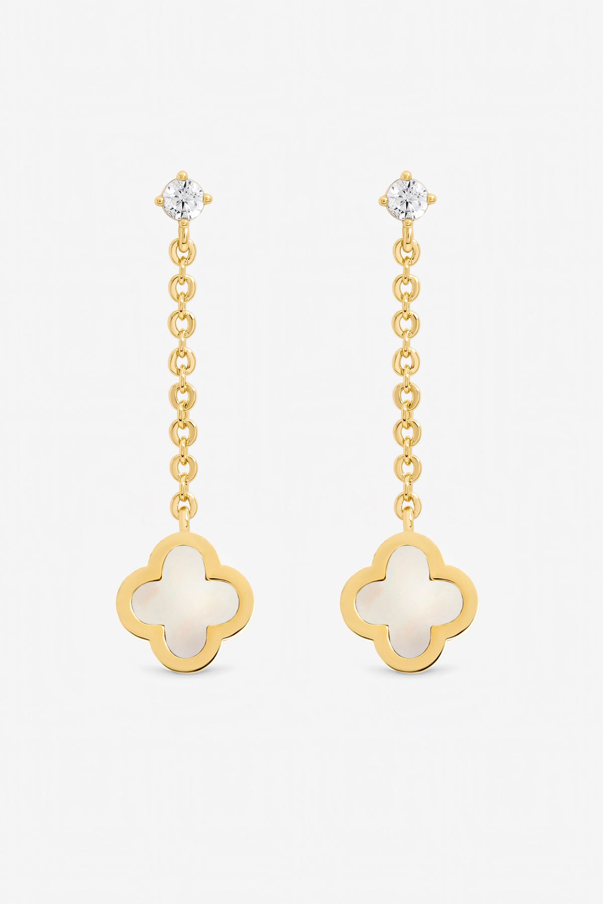 Jon Richard Gold Plated and Mother of Pearl Clover Chain Drop Earrings