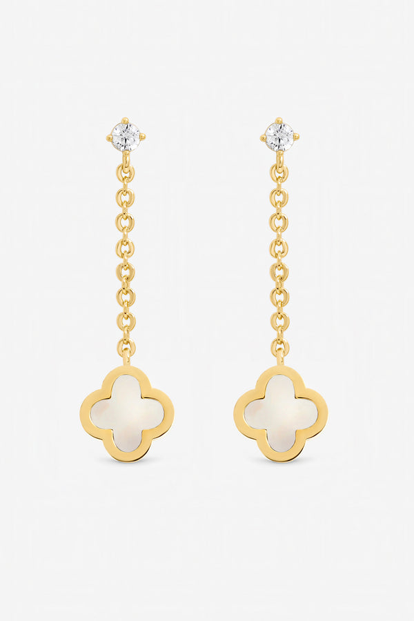 Jon Richard Gold Plated and Mother of Pearl Clover Chain Drop Earrings