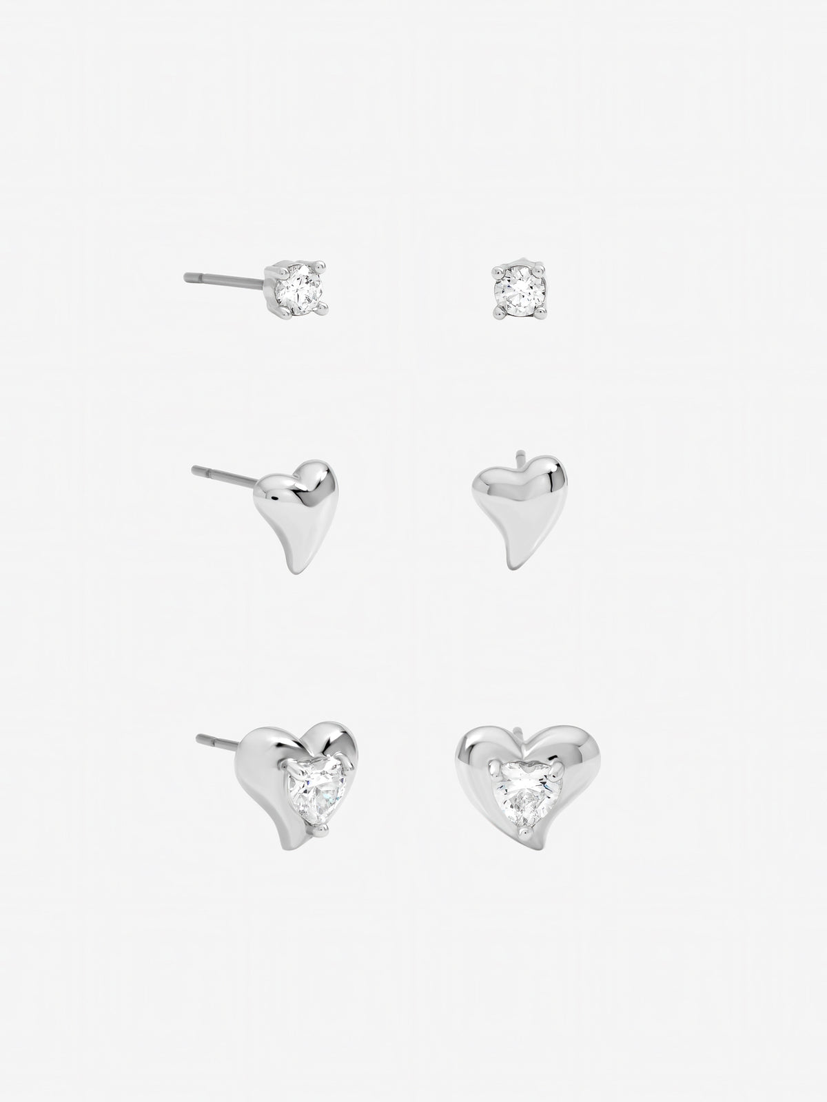 Jon Richard Rhodium Plated and Cubic Zirconia Heart Earrings - Multipack