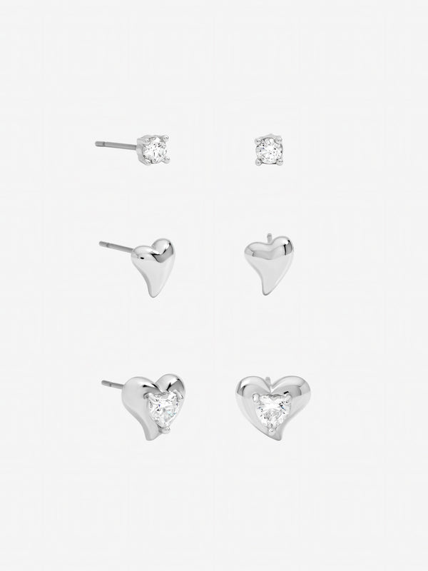 Jon Richard Rhodium Plated and Cubic Zirconia Heart Earrings - Multipack
