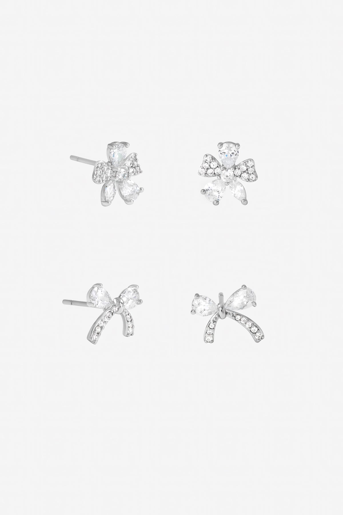 Jon Richard Rhodium Plated Pave Bow Earrings - Pack of 2