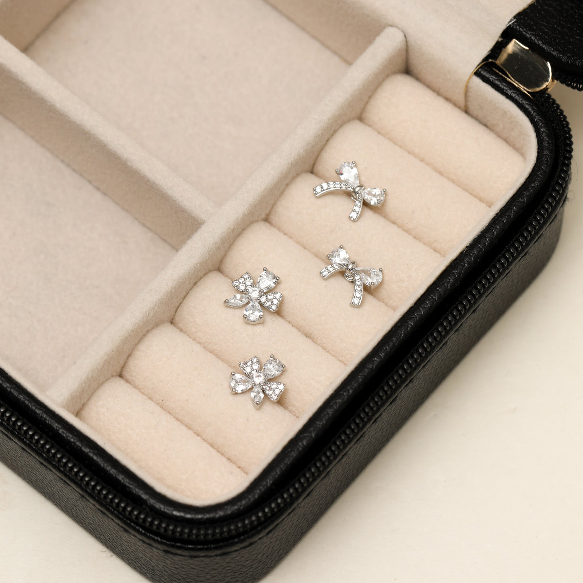 Jon Richard Rhodium Plated Pave Bow Earrings - Pack of 2