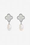 Jon Richard Rhodium Plated Pearl and Mother of Pearl Clover Drop Earrings