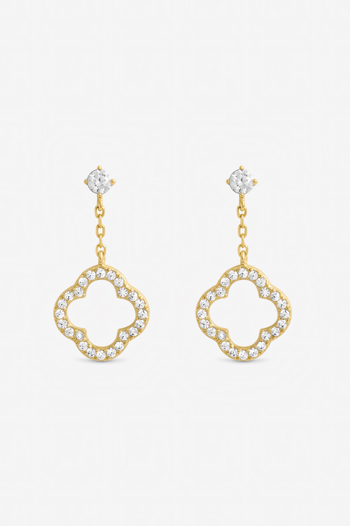 Jon Richard Gold Plated and Crystal Open Clover Drop Earrings