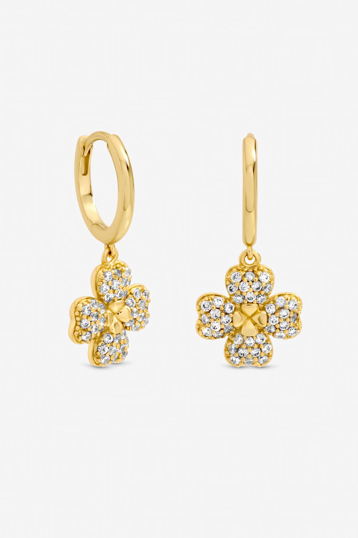 Jon Richard Gold Plated and Pave Clover Huggie Earrings