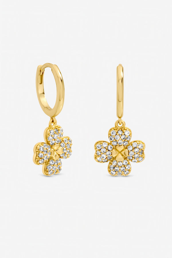 Jon Richard Gold Plated and Pave Clover Huggie Earrings