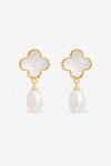Jon Richard Gold Plated Mother of Pearl Clover and Pearl Drop Earrings