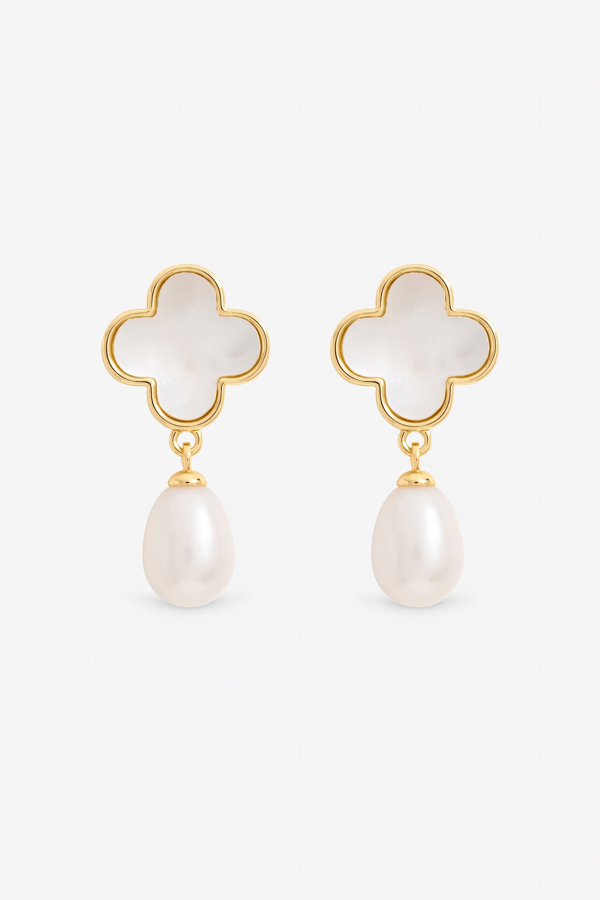 Jon Richard Gold Plated Mother of Pearl Clover and Pearl Drop Earrings
