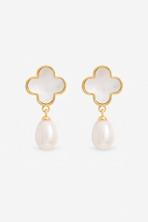 Jon Richard Gold Plated Mother of Pearl Clover and Pearl Drop Earrings