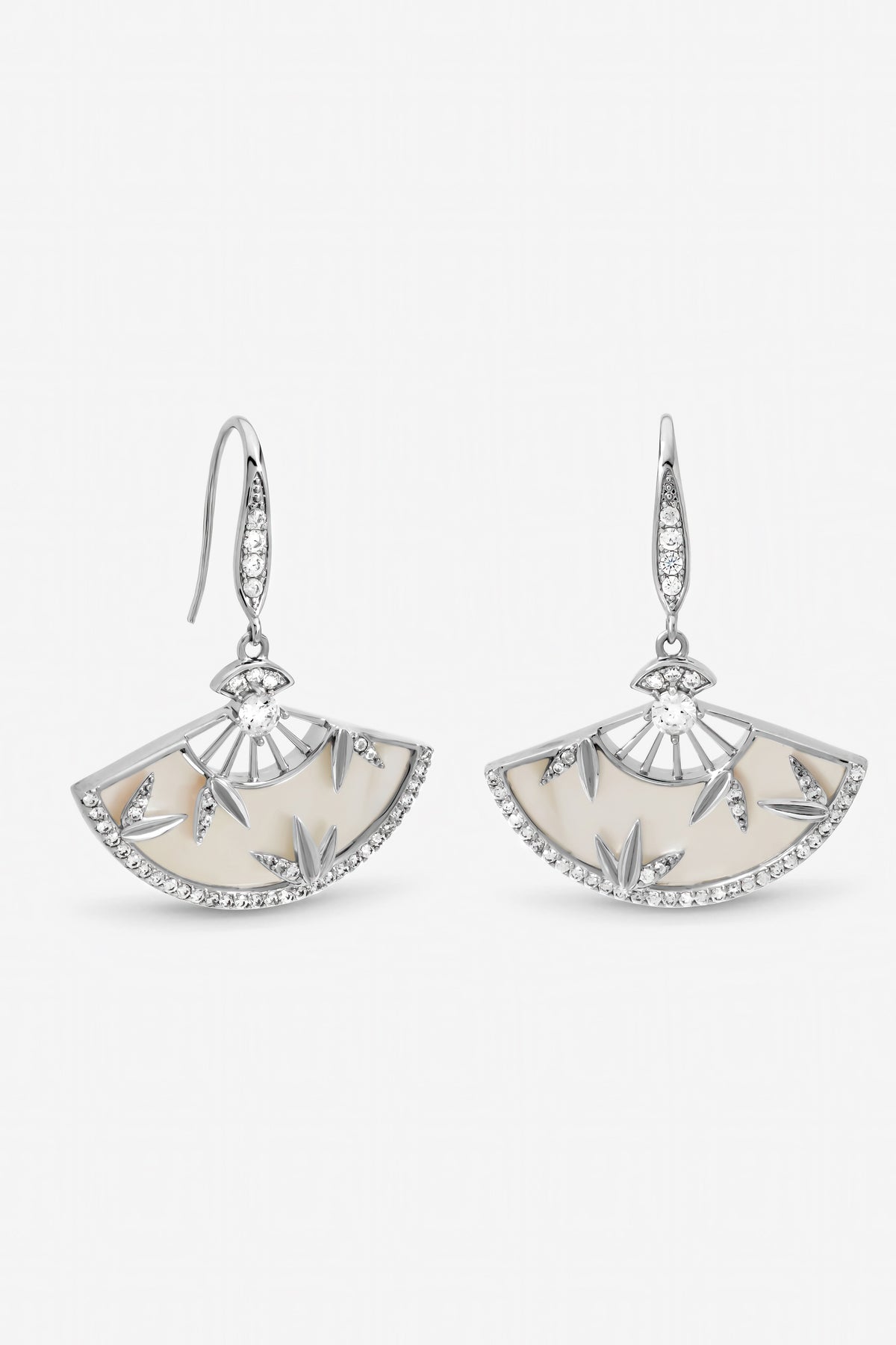 Jon Richard Rhodium Plated Mother of Pearl Fan Earrings