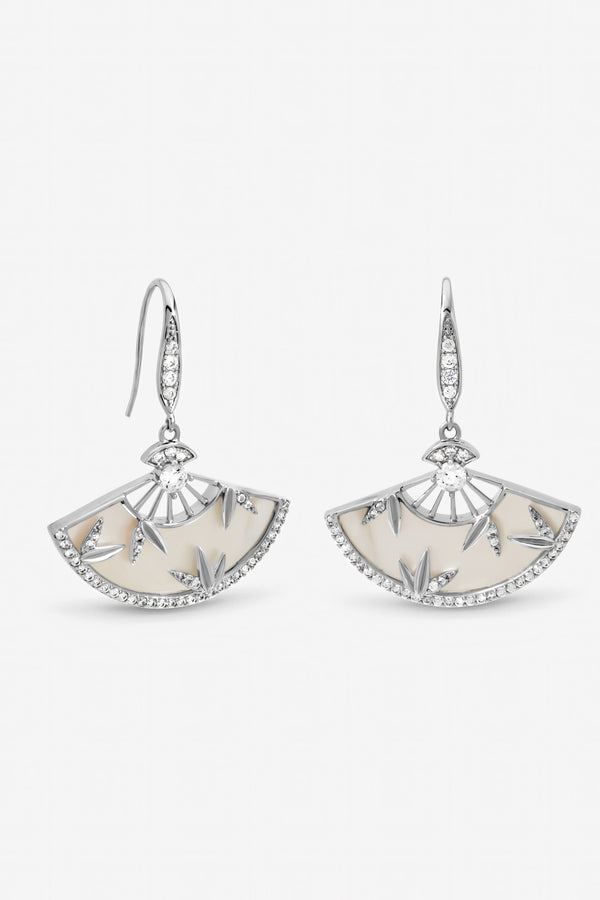 Jon Richard Rhodium Plated Mother of Pearl Fan Earrings