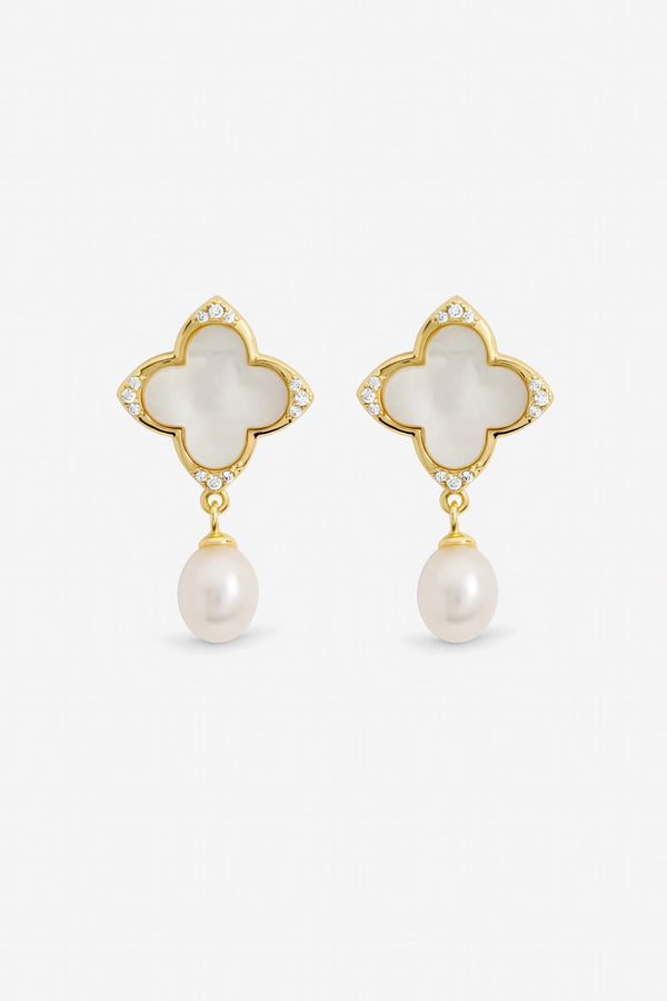 Jon Richard Gold Plated Mother of Pearl Clover Earrings