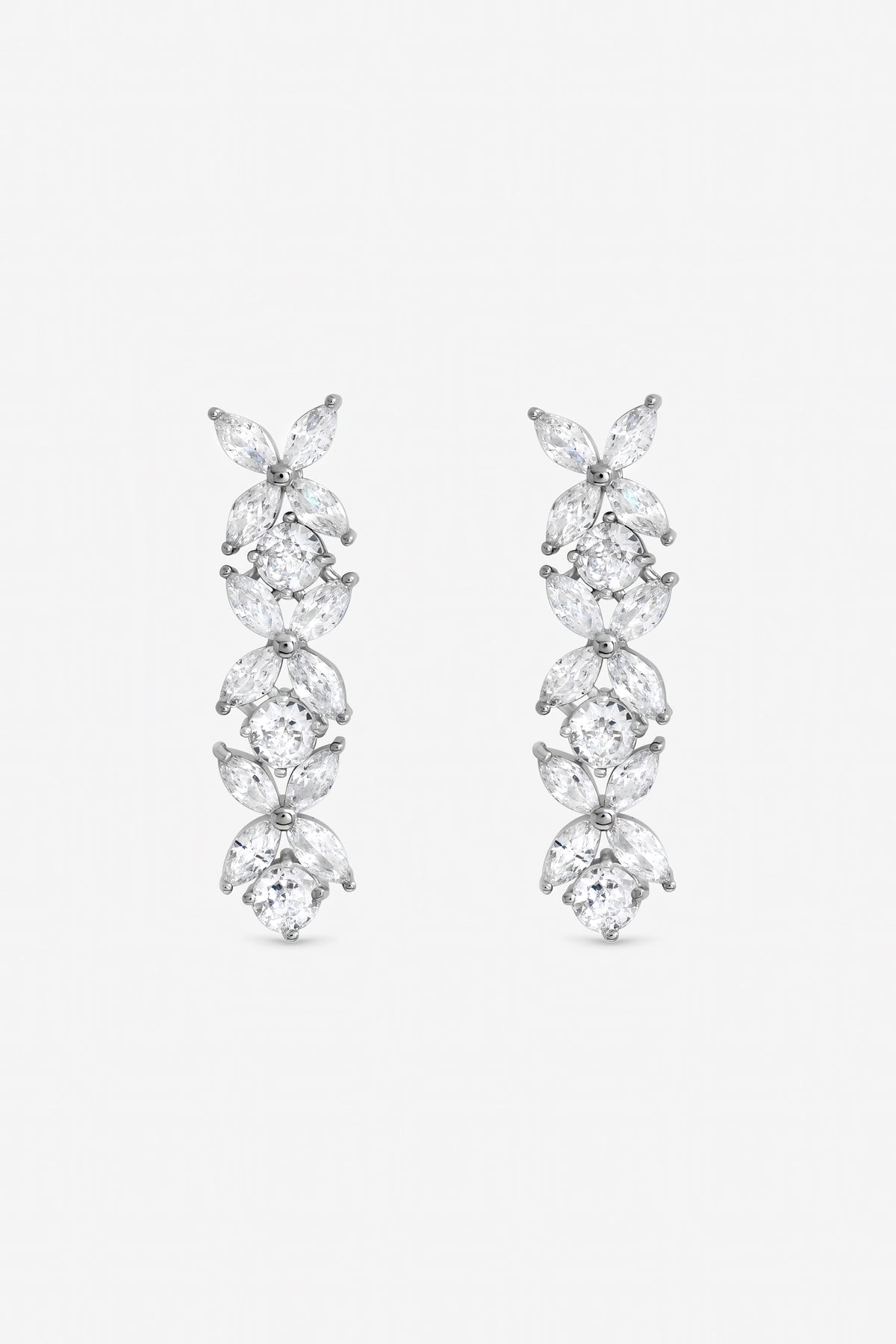 Jon Richard Rhodium Plated Cubic Zirconia Floral Earrings