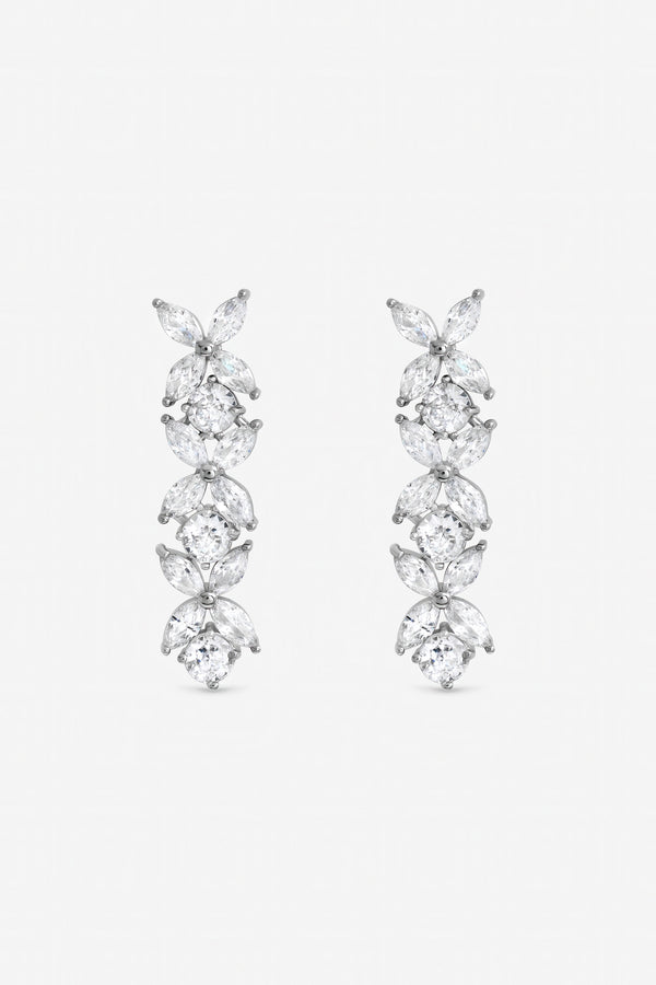 Jon Richard Rhodium Plated Cubic Zirconia Floral Earrings