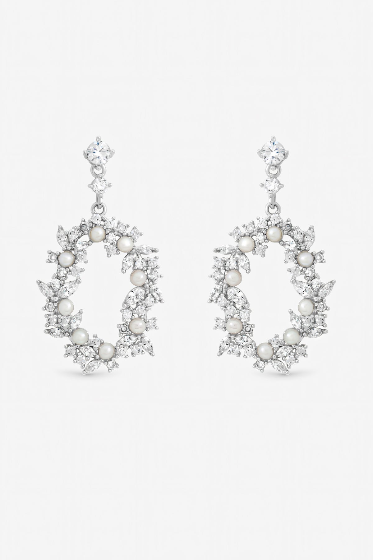 Jon Richard Rhodium Plated Crystal and Freshweater Pearl Open Earrings
