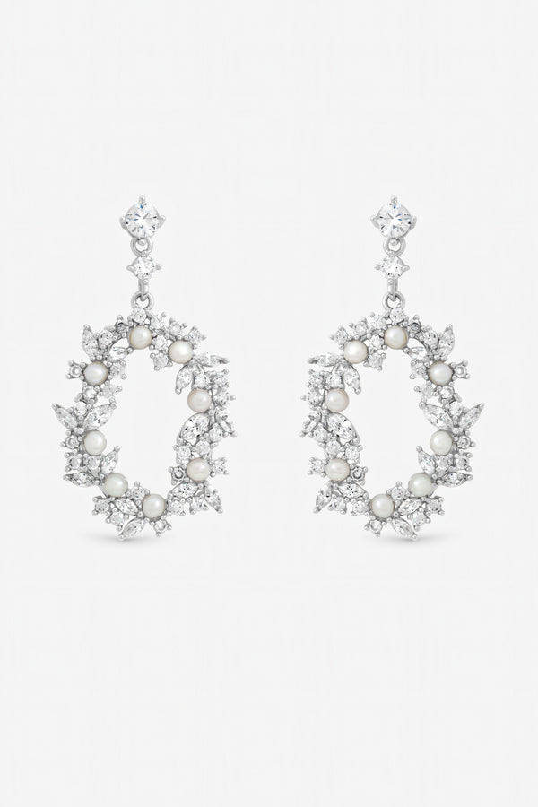 Jon Richard Rhodium Plated Crystal and Freshweater Pearl Open Earrings