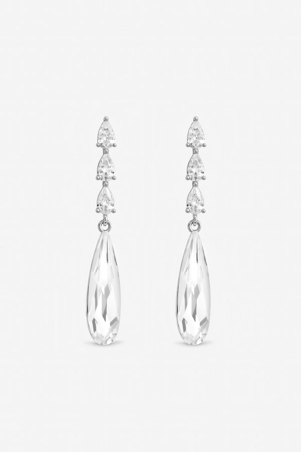 Jon Richard Rhodium Plated Linear Pear Drop Earrings