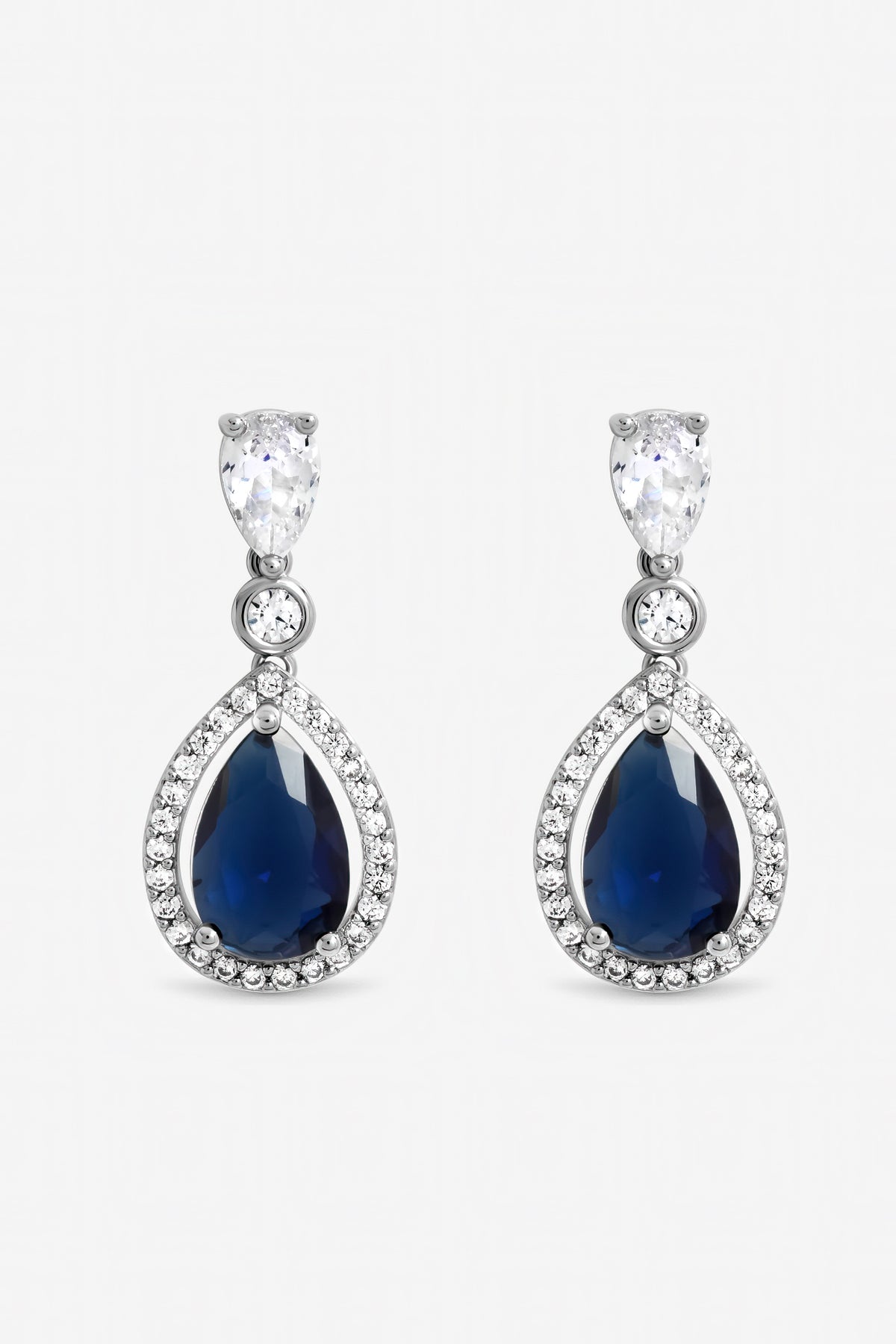 Jon Richard Rhodium Cubic Zirconia Sapphire Pear Drop Earrings